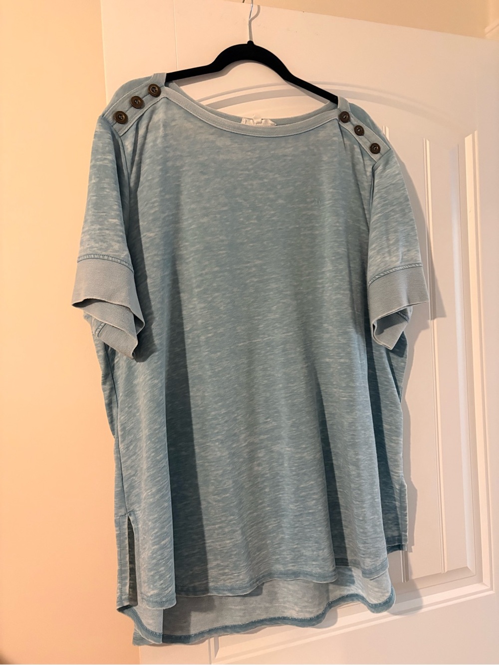 Jane and Delancey Light Blue Short Sleeve Button-Shoulder Tee